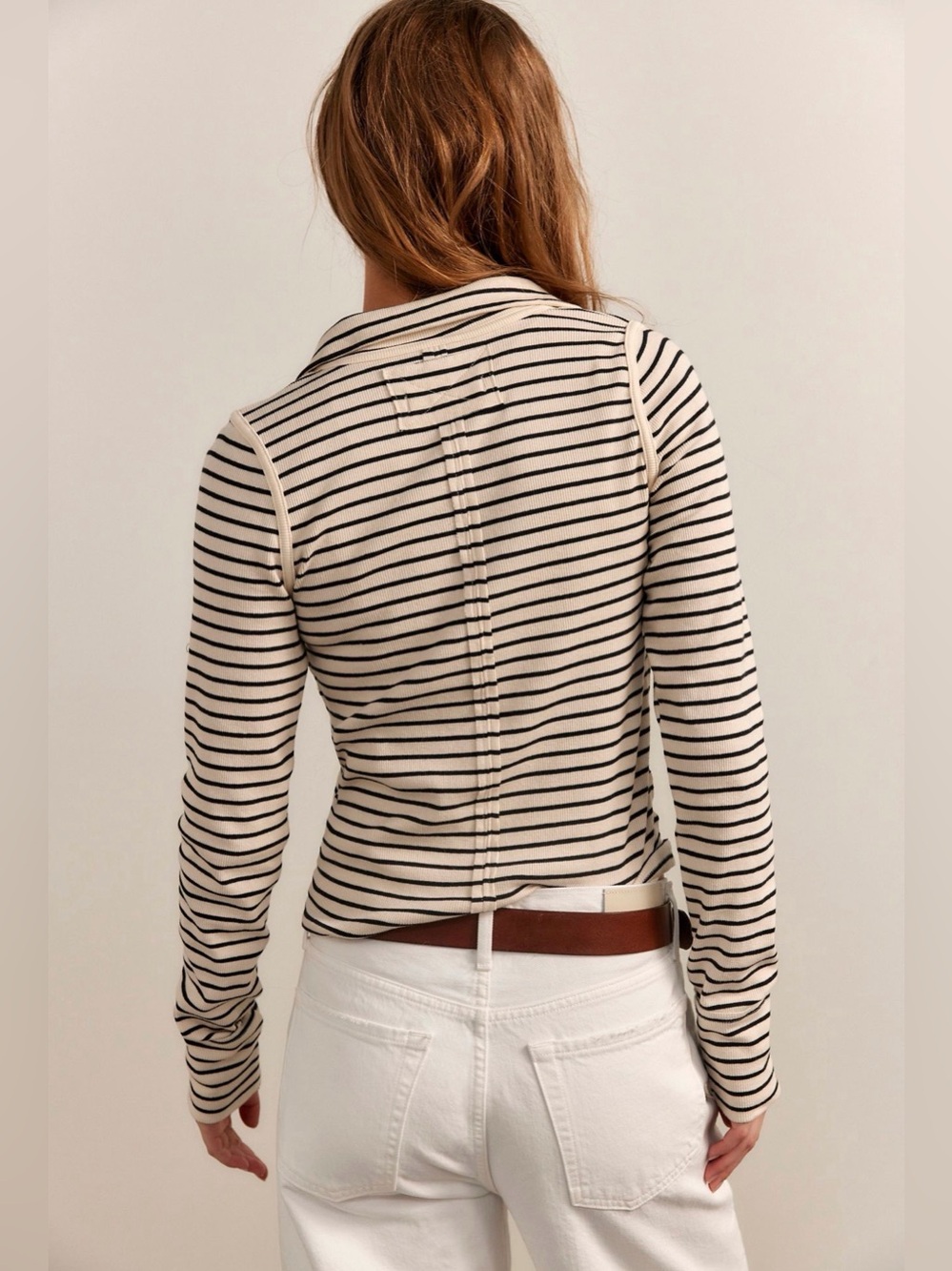 Free People soft black striped Henley, size Small - Picture 4 of 9